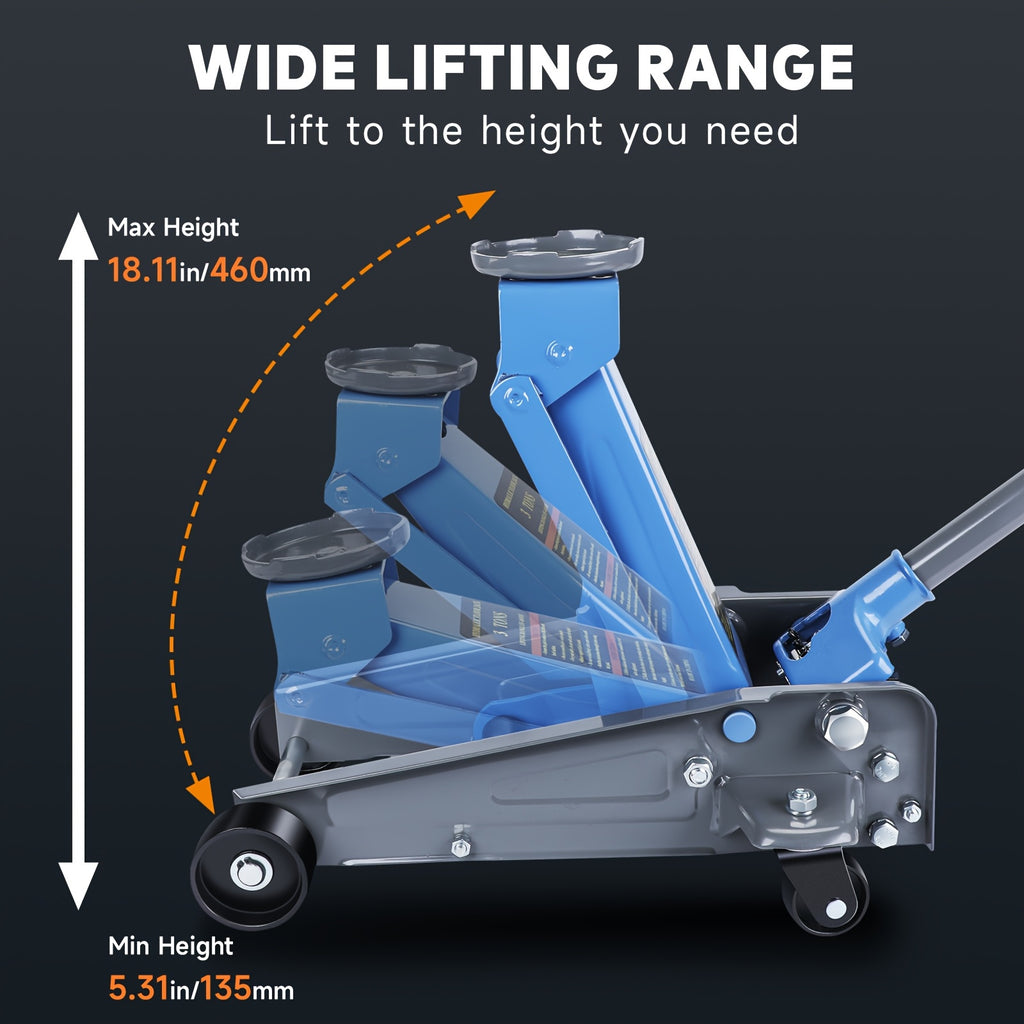3 Ton Hydraulic Power Units Low Profile Floor Jack - Dual Piston Quick Lift Pump - Heavy Duty Carbon Steel Hydraulic Power Equipment for SUVs, Trucks - Blue