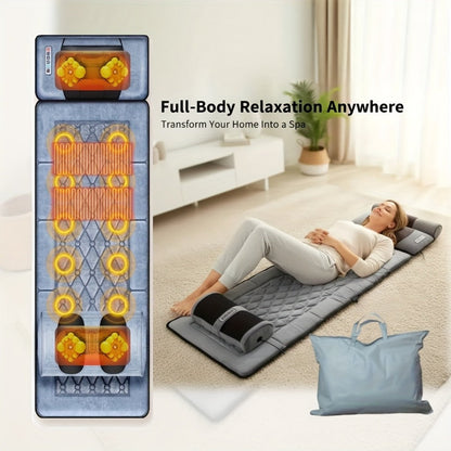 Full Body Shiatsu Massage Mattress – 10-Zone Vibration with Neck Kneading & Hot Compress, 12V Safety Voltage Massage Mat for Back Neck & Waist Relief, Home Relaxation Gift for Men Women