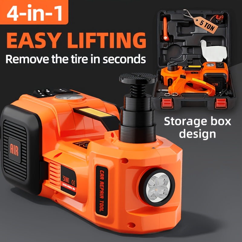Electric Car Jack | 5 Ton/11023 LBS | Hydraulic Jack Lift with Electric Impact Wrench, Built-in Inflatable Pump, And LED Light | for SUV MPV Sedan Truck | Garage Repair