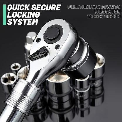 Ratchet Wrench Set 3-Piece - 1/4 3/8 1/2 Inch Drive Extendable Socket Wrench, 72-Tooth Quick-Release Reversible Gear, Soft Grip Handle, Torque Spanner for Automotive Repair, Mechanics & DIY