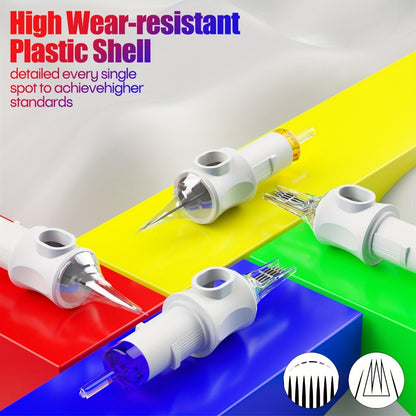 Tattoo Cartridge Needles 50pcs Mixed Size Set - Poseidon V6 Assorted Round Liner Shader Curved Magnum Disposable Needles 3RL 5RL 7RL 9RL 5RS 9RS 9RM 11RM 15RM 7M1 for Tattoo Machine