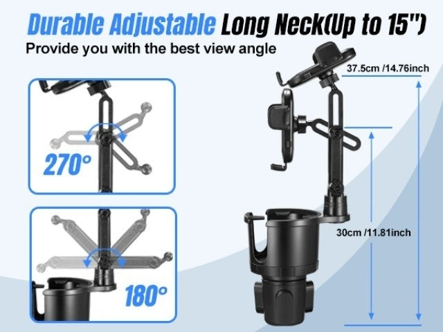 Car Cup Holder Phone Mount, 2-In-1 Cup Holder Expander with Adjustable Base, 360° Rotation, Fits Iphone, Samsung Galaxy & Most Smartphones