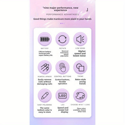 Nail Drill 45000 RPM Rechargeable Professional Electric Nail File Kit with Drill Bits Sanding Bands Low Noise Portable Manicure Pedicure Polishing Set for Salon Home Women Nail Techs