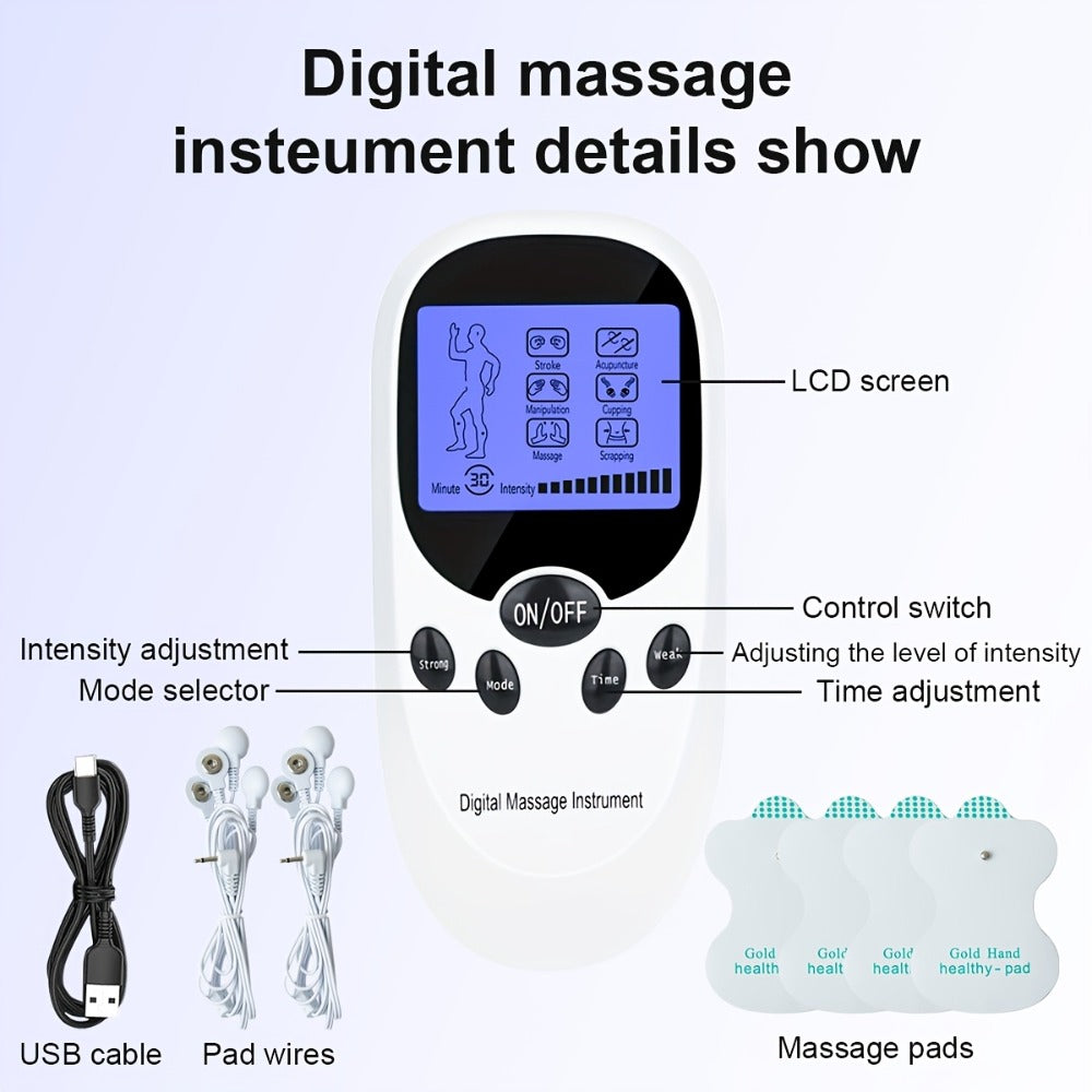 TENS EMS Dual Channel Muscle Stimulator Massager – 8 Electrodes for Back, Shoulder & Knee Pain Relief, Muscle Recovery, Portable Electric Pulse Therapy Device