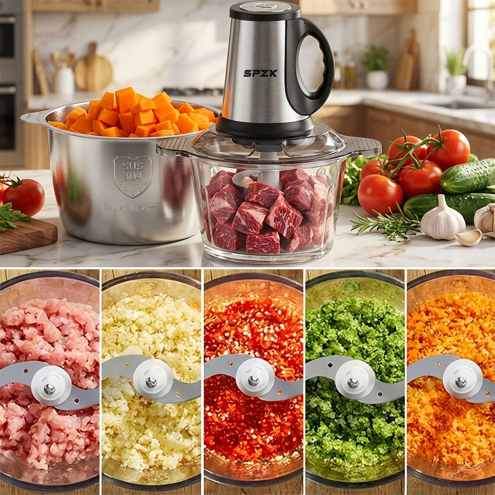 Electric Food Chopper with 2 Bowls & 2 Blades – Multi-Function Food Processor, Meat Grinder & Vegetable Chopper for Meats, Salads, Nuts, Garlic & More