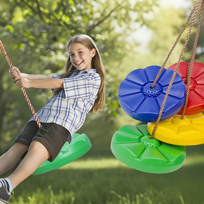 Petal Shaped Outdoor Swing for Kids – Single Person Thickened Fun Swing, 11.8" Diameter, 78.7" Rope, Adjustable Backyard Playground Swing for Boys and Girls | Green, Red, Yellow