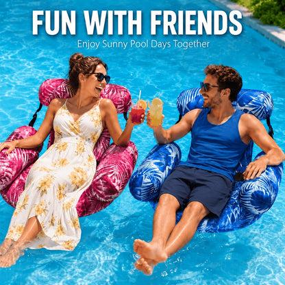 Tropical Leaf Inflatable Pool Float Lounger for Adults – Hammock Chair with Adjustable Back & Head Support, Buoyant Pillow, Fabric Cover, Pool Lake Beach Summer Water Party Relaxation Gift