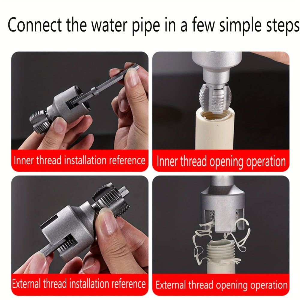 Pipe Thread Cutting Tool – High-Speed Steel Electric Drill Compatible PVC & Steel Pipe Threader, Inside & Outside Threading for 1/2" & 3/4" Pipes, Professional Plumbing & DIY Kit