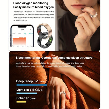 Health Monitoring Smart Ring for Women & Men – Fitness Activity Tracker with Sleep, Calories, Steps, HRV & Menstrual Cycle, Bluetooth 5.3, IP68 Waterproof, iOS & Android