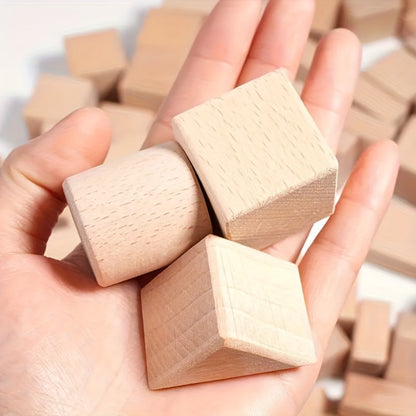 Natural Beech Wood Blocks 100 Piece Unpainted Solid Wooden Building Set – STEM Logical Thinking Toy for Kids Ages 3-12, Castle Stacking Sorting Educational Gift for Boys & Girls