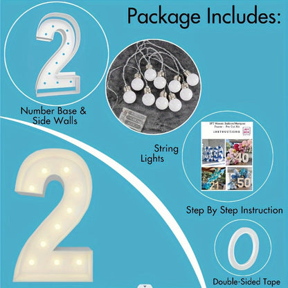 Giant LED Number Light 28.7 Inch Warm White – Illuminated Number Balloon Frame for Birthday Anniversary Graduation Party, PS Foam Board Digit Stand Photo Backdrop Decoration