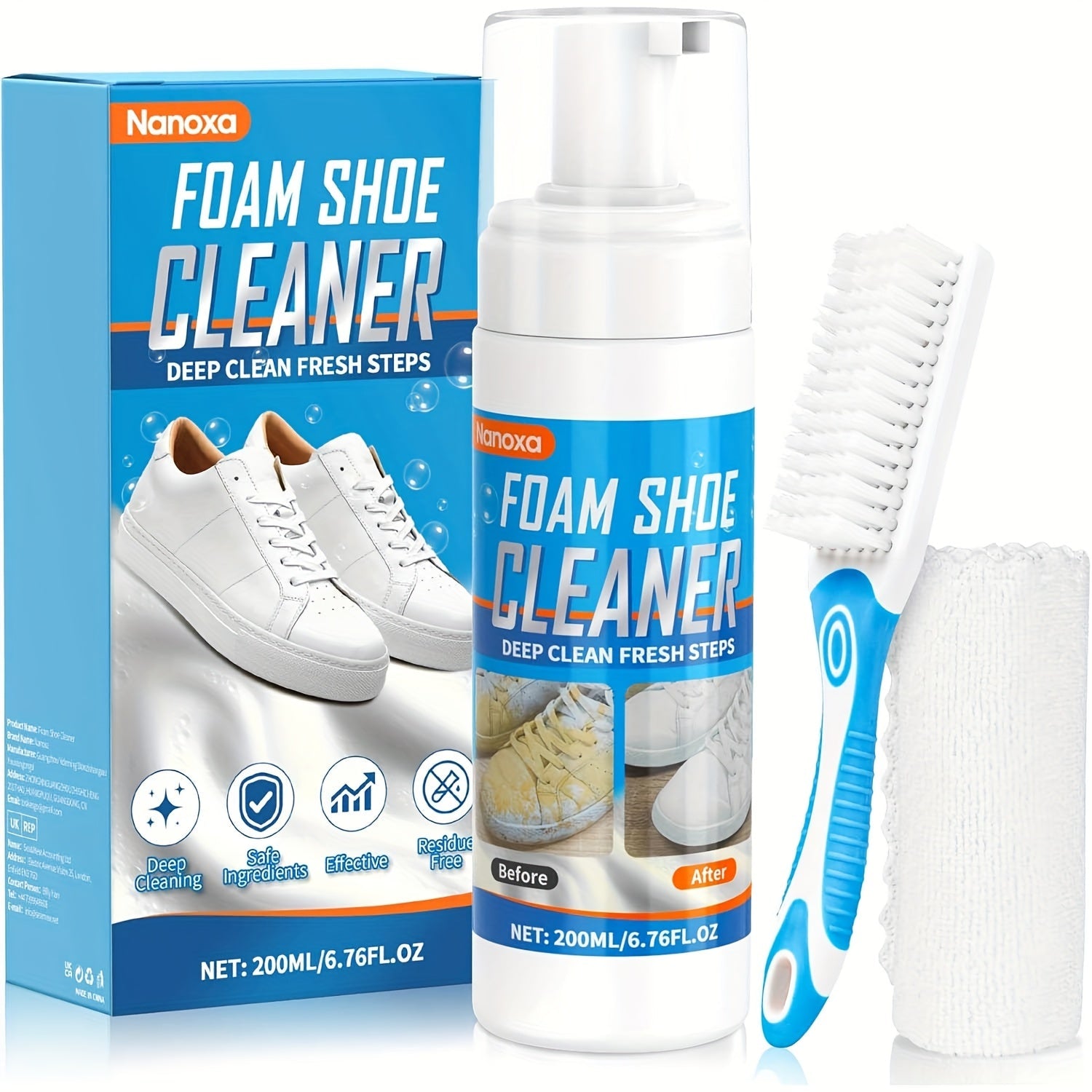 Shoe Cleaner 6 76oz Premium White Shoe Cleaner with Shoe Brush Towel White Sneaker - product view 1