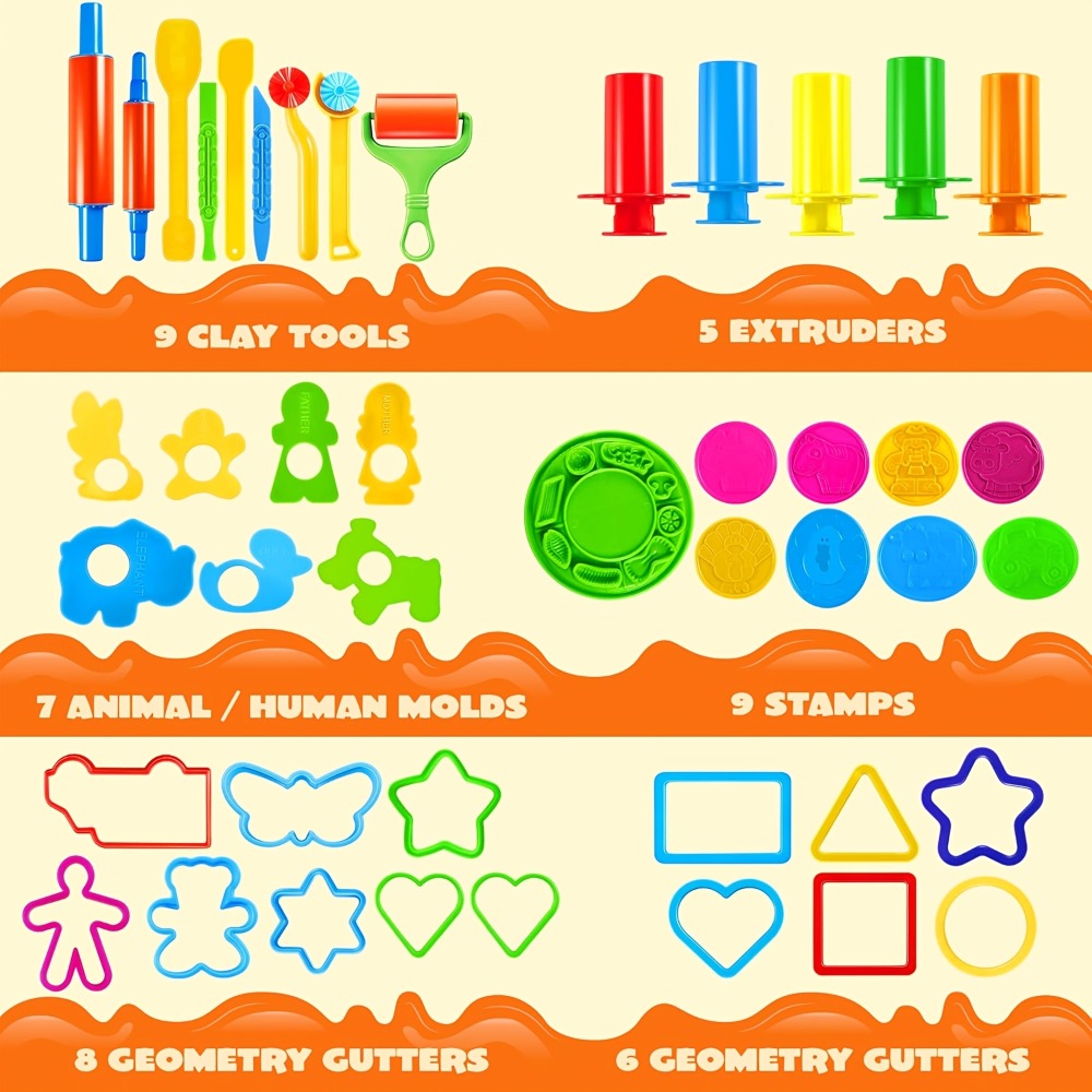 44-Piece Kids Clay Tools Set with Molds, Rolling Pins & Cutters – Non-Toxic Dough Accessories for Toddlers & Preschoolers, Easy-Grip Handles, Party Favor, Birthday Christmas Gift