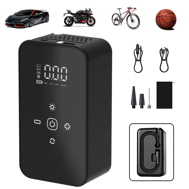 Portable Tire Inflator with Digital Pressure Gauge And LED Light Suitable for Family Travel And Sports Compatible with USB-C Equipment Portable Tire Inflator Fashionable Design DUrable Structure Lightweight Design Of Garage Tools Rechargeable Battery