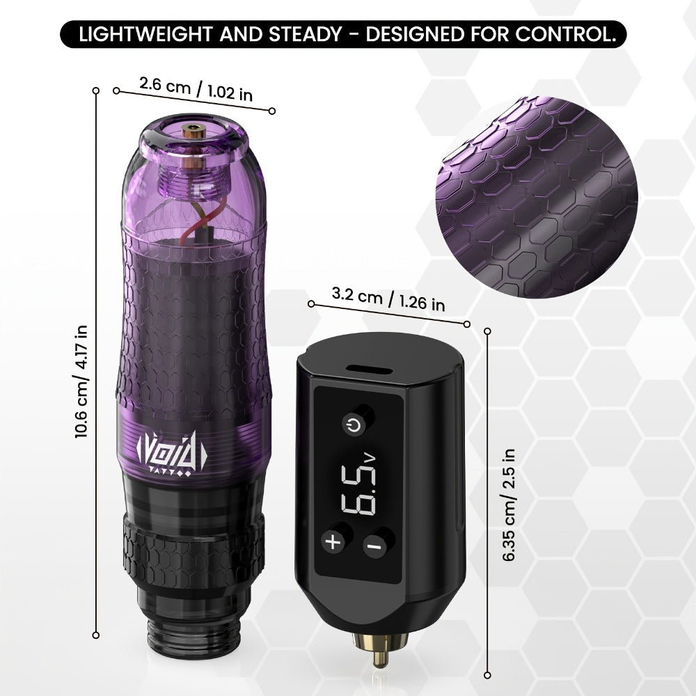 Rotary Tattoo Pen Machine Kit — 1200mAh Battery, LED Display, 4.0mm Stroke, Anti-Slip Grip, Adjustable 4-12V, Universal Cartridge Compatible, Cosmic Violet & Aurora Green for Beginners & Artists