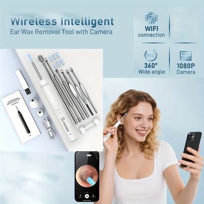 Wireless Ear Camera Ear Wax Removal Kit 1080P HD 6-LED – App-Controlled Visual Ear Cleaner for Adults and Pets, Compatible with All Smartphones, Multiple Cleaning Heads, Portable Ear Scoop Tool