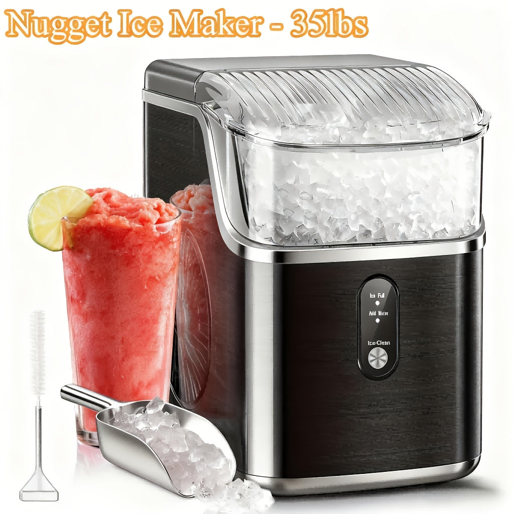Chewable Ice Maker Countertop – 35 Lbs Nugget Pebble Ice or 26 Lbs Bullet Ice, Self-Cleaning, Includes Ice Scoop & Basket, Perfect Holiday Gift for Home, Kitchen, Easter, Halloween & Christmas