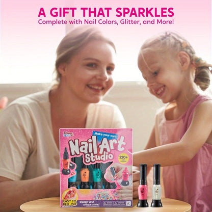 Kids Nail Art Kit for Girls – Non-Toxic Nail Polish Set with Glitter Stickers & Sequins 220+ Designs – Complete Children Nail Studio Creative Gift for Ages 7+ Birthday Christmas Sleepover Spa Party