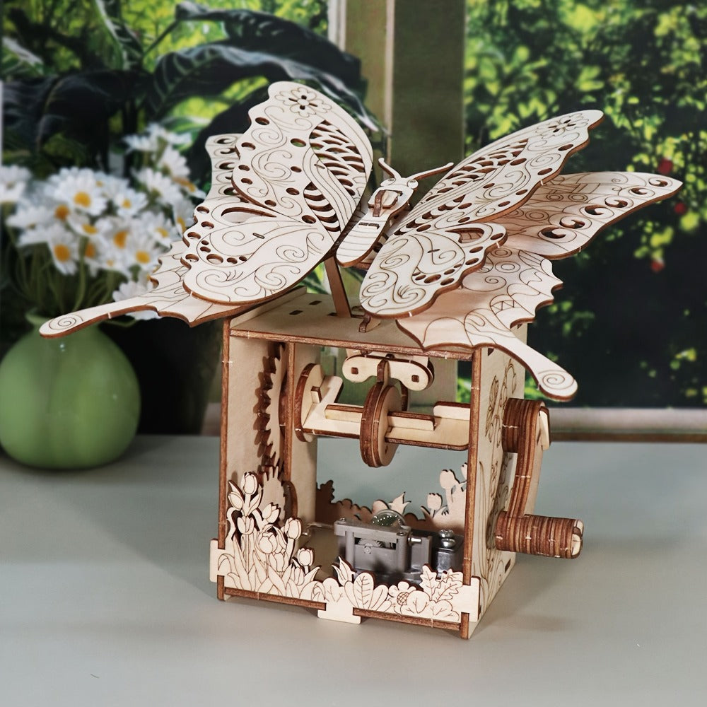 Wooden Butterfly Music Box Puzzle – "You Are My Sunshine" Handmade Assembly Model Kit, Colour Butterfly & Music Box, Romantic Birthday Valentine's Day Christmas Gift for Women Girls