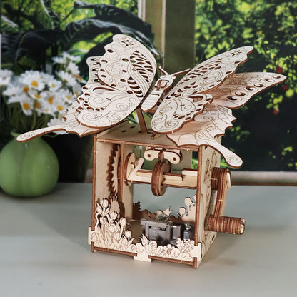 Wooden Butterfly Music Box Puzzle – "You Are My Sunshine" Handmade Assembly Model Kit, Colour Butterfly & Music Box, Romantic Birthday Valentine's Day Christmas Gift for Women Girls