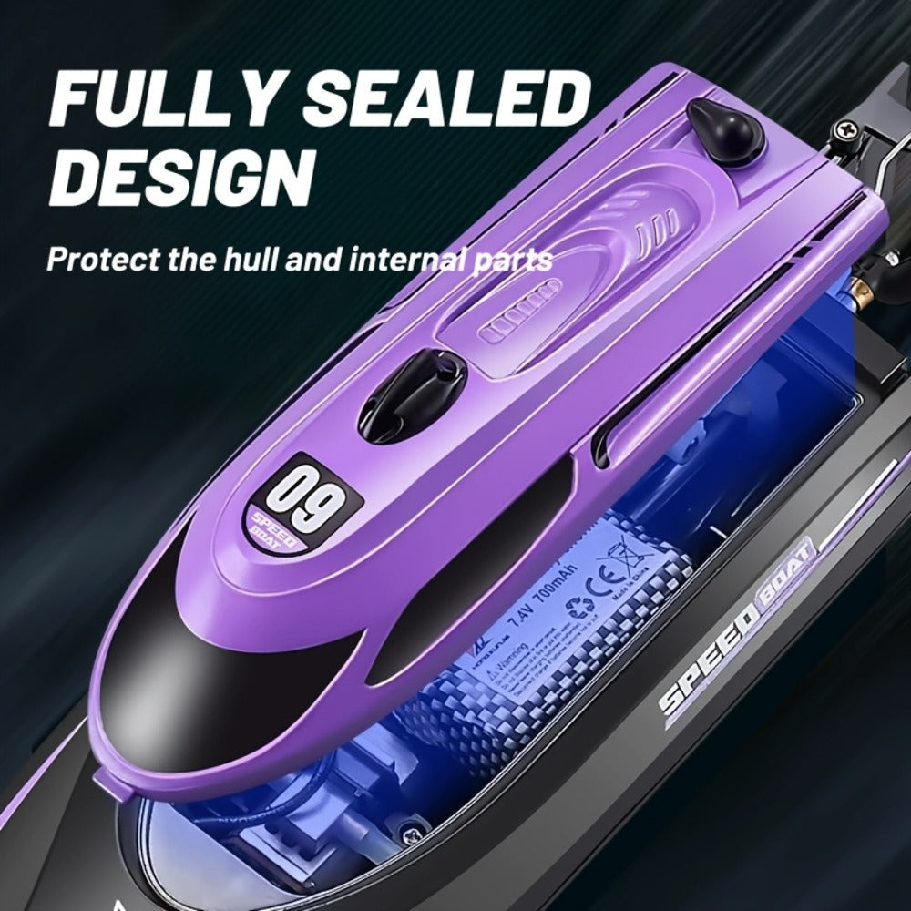 Remote Control Speedboat 25KM/H with Auto Flip Reset Night Light & Low Battery Alert – High Speed RC Boat for Pool Lake Kids Adults Birthday Christmas Gift Yellow Blue Green