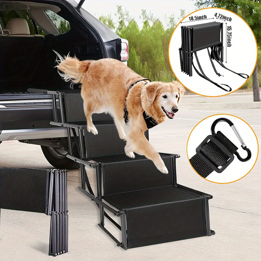 Dog Car Ramp Foldable Non-Slip – Collapsible Pet Ramp for Cars SUVs & Trucks, Lightweight Portable Dog Steps for Large Small Dogs, Easy to Clean, Safe Rubberized Bottom