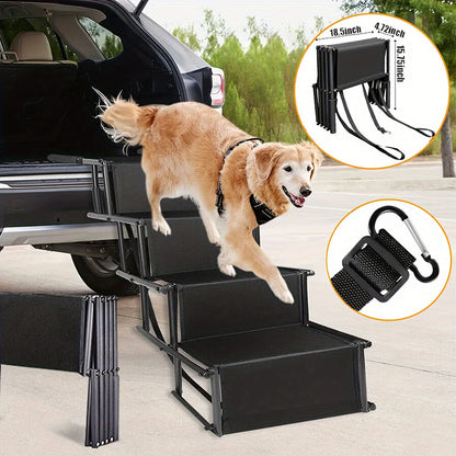 Dog Car Ramp Foldable Non-Slip – Collapsible Pet Ramp for Cars SUVs & Trucks, Lightweight Portable Dog Steps for Large Small Dogs, Easy to Clean, Safe Rubberized Bottom
