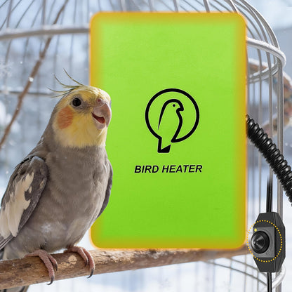 Bird Cage Heater 10W with Rotary Switch & Power LED Indicator – Heating Pad for Parrots, Parakeets, African Grey & Exotic Pet Birds, Anti-Bite Rope, 3.7×5.7 Inches
