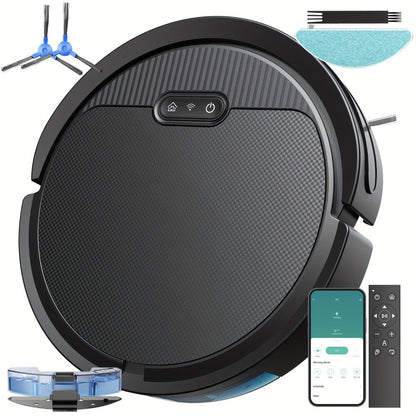 Robot Vacuum Cleaner Mop Combo 5000Pa Max Suction 2-in-1 with App & Voice Control - Scheduled Cleaning, Auto Recharge, for Pet Hair, Low Pile Carpet & Hard Floors, 12.2 inch Slim Design, Multiple Colors