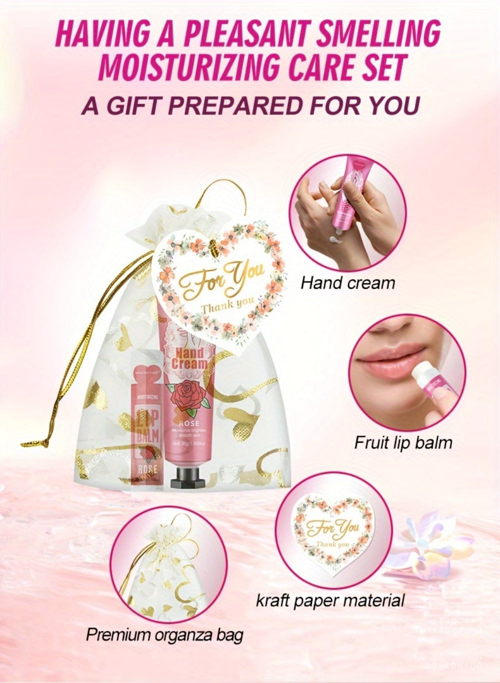 Shea Butter Hand Cream and Lip Balm Gift Set - Deep Moisturizing Skincare Bundle for Dry Cracked Skin, Vitamin E Natural Body Care Kit, Birthday & Holiday Gift for Women