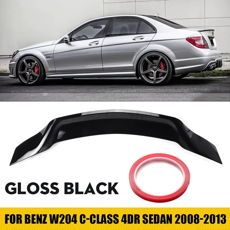 for Mercedes Benz W204 C250 C300 C63 AMG C-Class 4 Door Sedan Rear Duckbill Highkick Trunk Spoiler Wing, Gloss Black/Carbon Pattern, Chrome, ABS Material