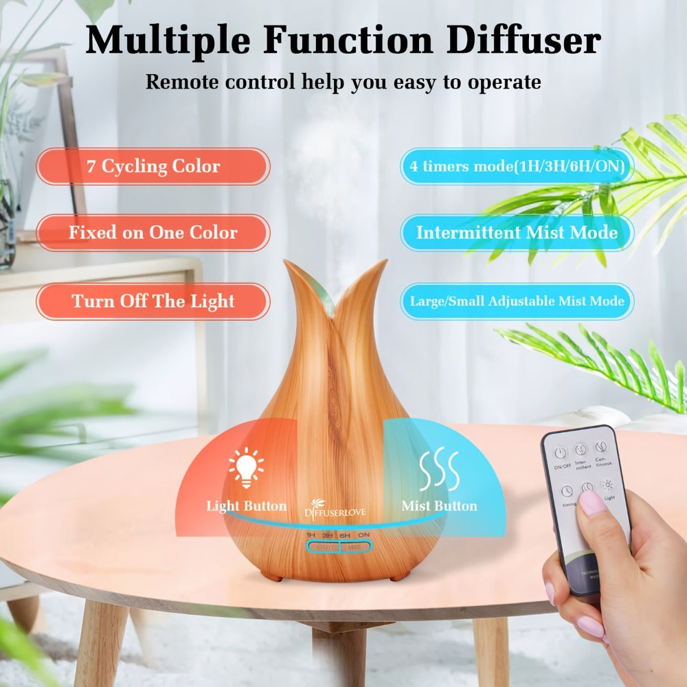 Large Capacity Aroma Diffuser 13.53oz – Includes 8 Essential Oils, Multi-Color LED Lights & 3 Timer Settings, Ultra-Quiet Essential Oil Diffuser for Home, Bedroom, Office & Living Room