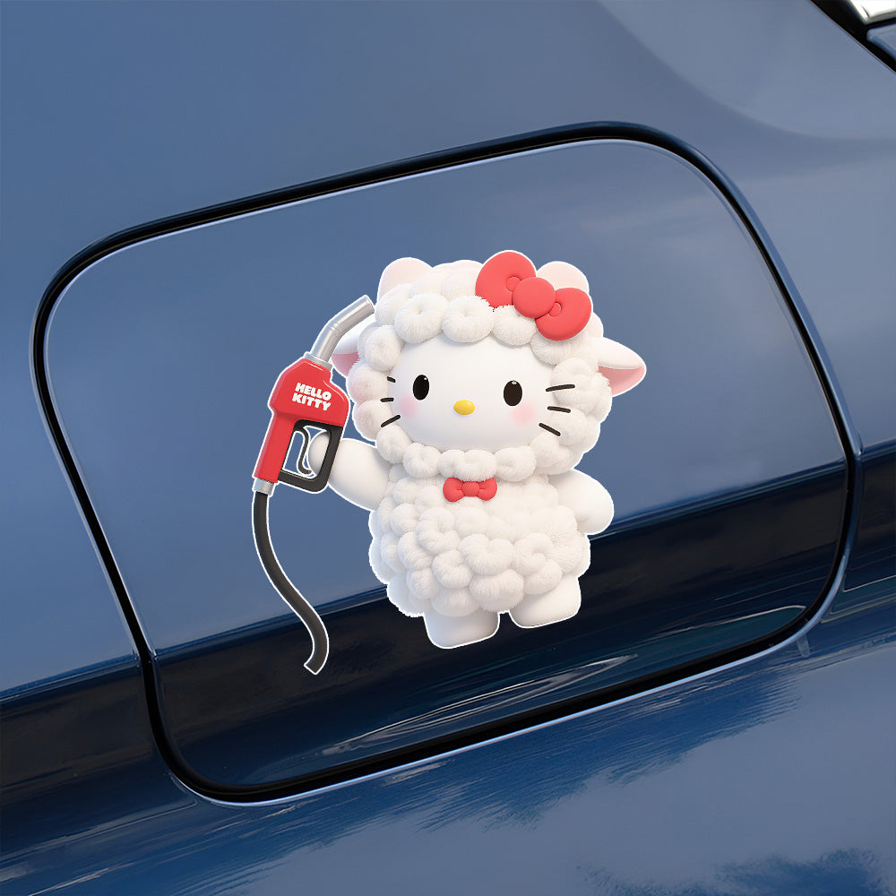 Sanrio Licensed Hello Kitty Sheep Car Decal - Cute Cartoon Vinyl Sticker for Fuel Tank, Durable Weather-Resistant Automotive Exterior Decoration, Pet Car Accessories, Playful Vehicle Accessory, Kawaii Style, Longlasting Adhesive, Kawaii Lovers, Auto