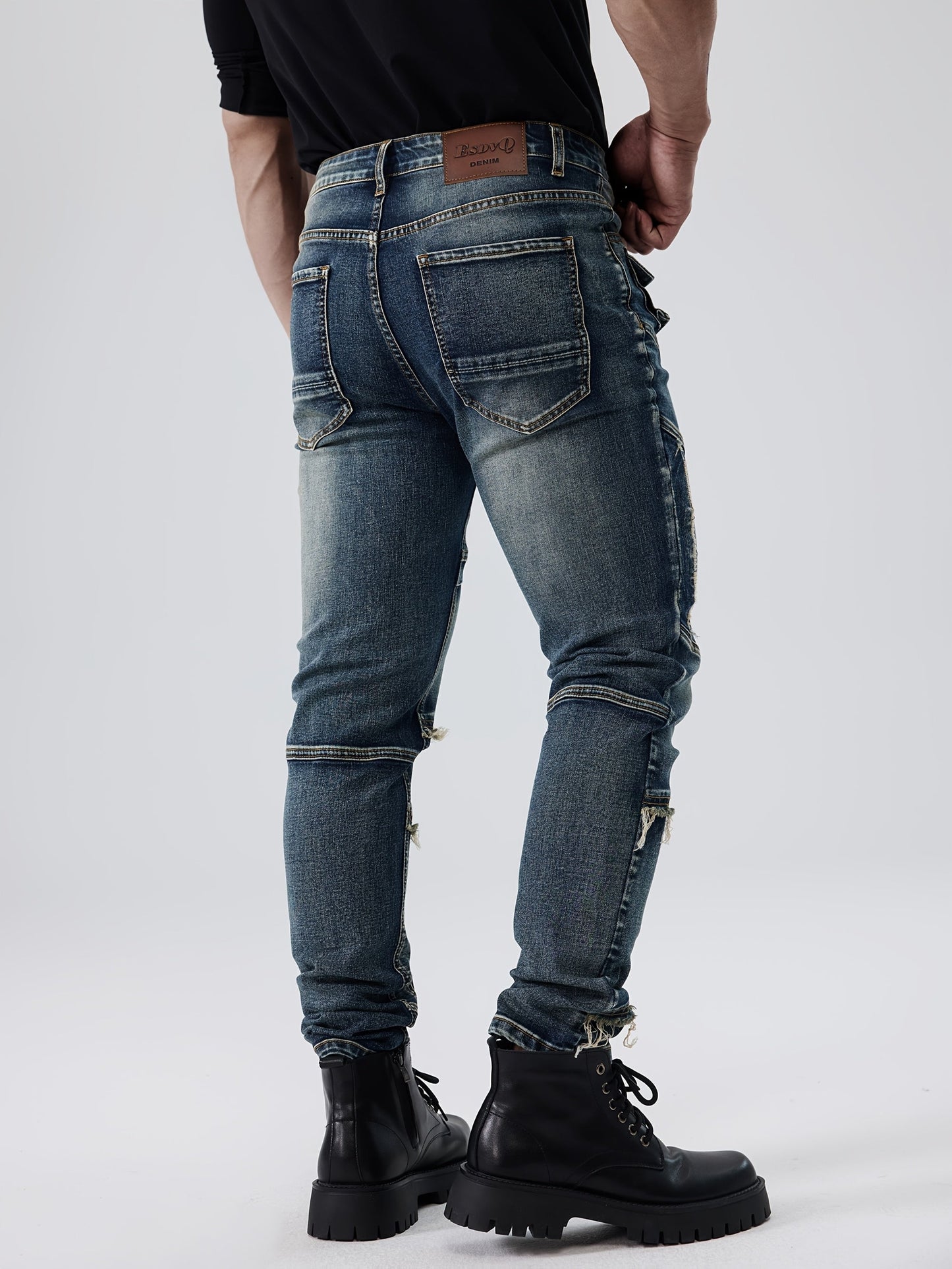 Men's Slim Fit Jeans - Vintage Wash Patchwork