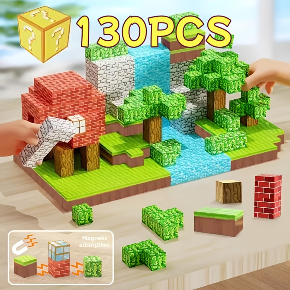 Magnetic Building Blocks Set 130PCS with Magnetic Base – STEM Toys for Kids Ages 3-6 Interlocking Construction Bricks Large Small Blocks Educational Gift for Boys Girls