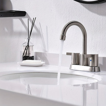 Bathroom Faucet 4-Inch 2-Handle Centerset – 360° Swivel Spout, Pop-Up Drain & Supply Lines Included, 2-3 Hole Vanity Sink Faucet for RV & Home, Brushed Gold, Matte Black, Nickel & Chrome