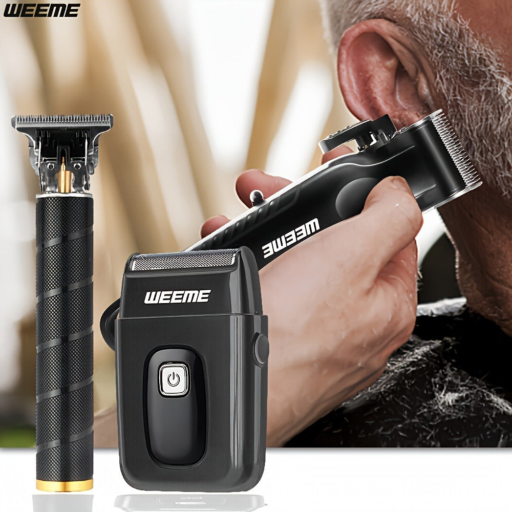 Men's Professional Grooming Kit – Cordless Rotary Shaver & T-Blade Trimmer, Type-C Charging, 6 Adjustable Combs, Non-Slip Beard Shaper for Travel & Family Haircut