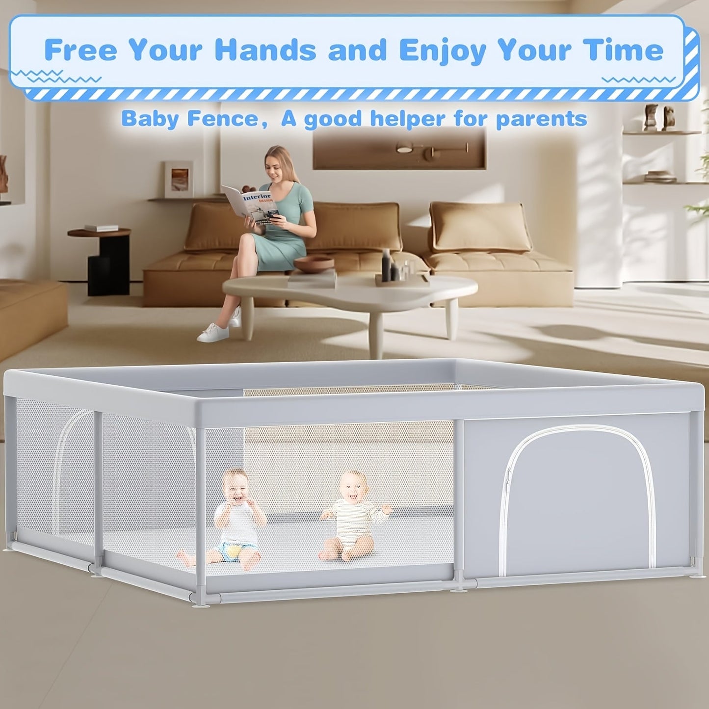 Baby Playpen - Breathable Inch Pens Metal