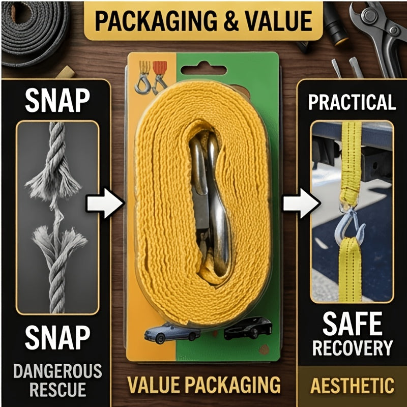 Heavy-Duty Trailer Winch Strap, 4 Meters 13 Feet, 1.3 Tons, 11, 000 Pounds Capacity, Equipped with Forged Steel Hook, Suitable for Emergency Vehicle Rescue Ropes for SUV Trucks, Pickup Trucks, Etc., Essential Kit for Off-Road Rescue Towing Equipment