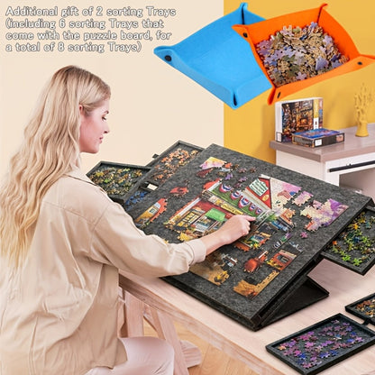 Felt Jigsaw Puzzle Board with 6 Storage Drawers – Portable Puzzle Table Adjustable Tilt Stand, 2-in-1 Protective Cover, Non-Slip Surface & Carry Handle, Gift for Puzzle Lovers Adults Seniors