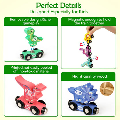 Magnetic Dinosaur Number Train Set for Kids Ages 3-5 – 11PCS Wooden Magnetic Train Toy with Engine & Numbered Cars, STEM Educational Learning Toy, Birthday Christmas Gift for Toddler Boys