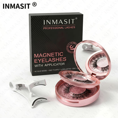 Magnetic Eyelashes Glue-Free Reusable False Lashes – Natural Wispy Fluffy Cat Eye Style, Waterproof & Sweatproof with Applicator & Storage Case, Black & Pink Set for Daily Wear, Parties & Beauty Gifts