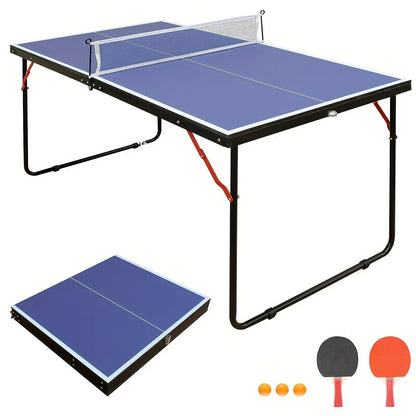 Foldable Ping Pong Table 4.5ft – Portable Midsize Table Tennis Table for Indoor & Outdoor, Family & Camping Game Set with 2 Paddles, 3 Balls & Net