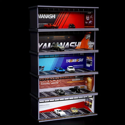 1/64 Scale Diecast Display Case with LED Light & Clear Acrylic Cover – Parking Garage Diorama Showcase with 6 Spaces for Die-Cast Model Cars, Collector Gift