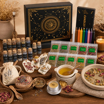60pcs Witchcraft Supplies Kit for Beginners – Wiccan Supplies & Tools with Crystals, Candles, Witch Altar Spell Set for Rituals & Energy Cleansing, Dried Flowers, Witchy Gift Box for Women Halloween