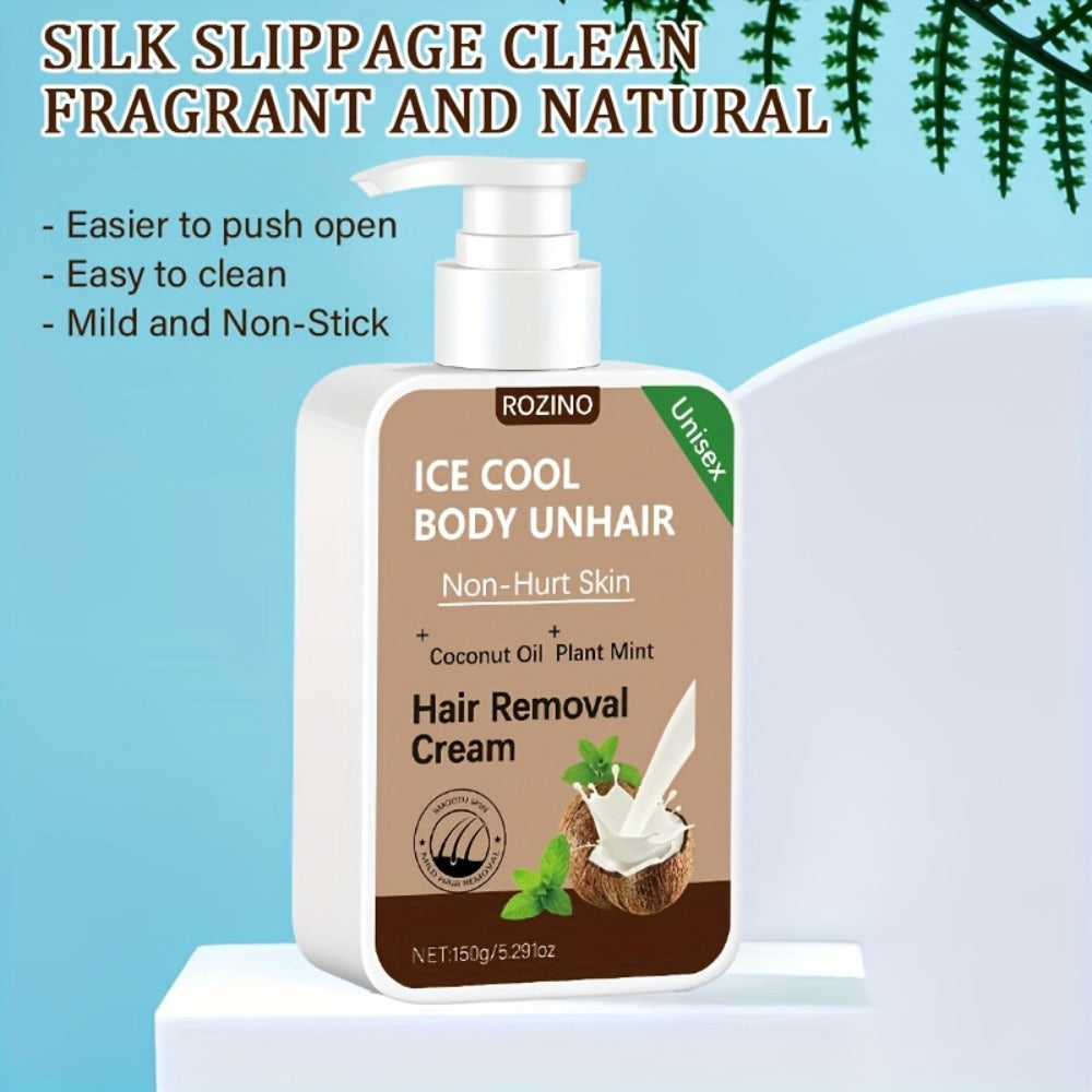 Hair Removal Cream Coconut 150g Painless Semi-Permanent Depilatory – Gentle Non-Irritating Formula for Face Lip Underarm Legs Arms & Bikini Area, Up to 6 Month Smooth Skin Results for Women Sensitive Skin