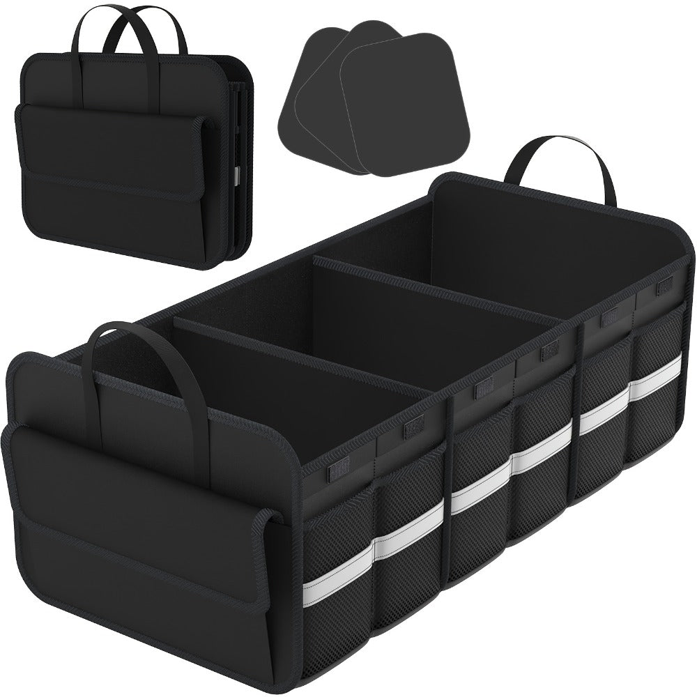 Car Trunk Organizer for SUV - Large Collapsible Multi-Compartment Storage with Non-Slip Bottom, Heavy Duty Cargo Organizer for Road Trips, Travel & Daily Use