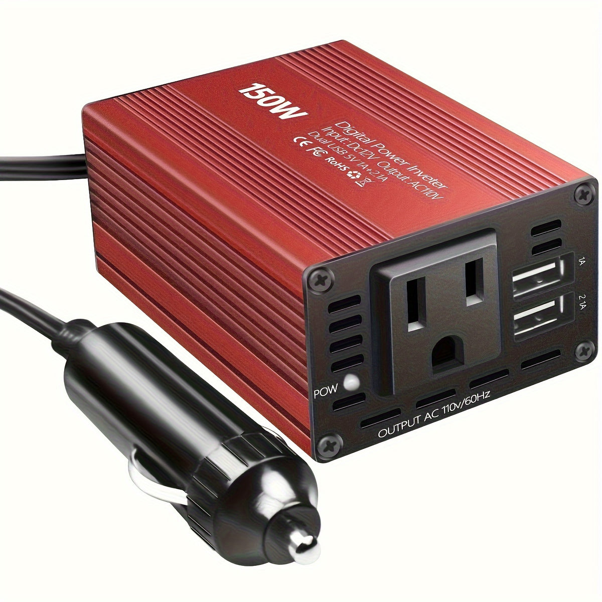 150W Car Power Inverter 12V DC to 110V AC Converter Vehicle Adapter Plug Outlet with 3.1A Dual USB Car Charger for Laptop Computer