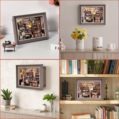 Book Nook Insert Kit DIY 3D Wooden Sewing House Miniature Model Building Set – Bookshelf Decor Craft for Adults Teens, Birthday Christmas Housewarming Gift, Choose Seam House Fireplace or Dwarf Style