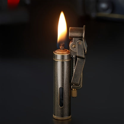Retro Copper Kerosene Lighter – Pure Copper Vintage Flip Top One-Click Ignition Lighter, Nostalgic Personality Design, Windproof Refillable Kerosene Lighter, Unique Gift for Men Friends (Kerosene Not Included)